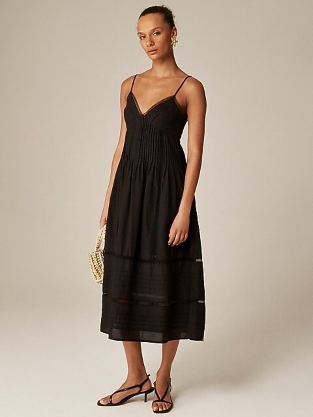 J.Crew Milano Dress Black Cotton Voile Lace Trim Midi XXS New Without Tags
